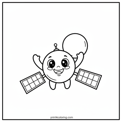 Friendly Satellite Waving in Space - free printable coloring page