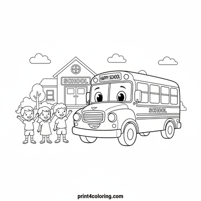 Happy School Bus Arrival! - free printable coloring page