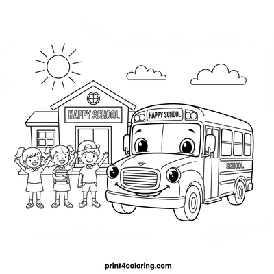 Smiley School Bus Welcome - free printable coloring page