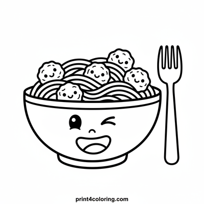 Wink-Wink Spaghetti Bowl & Meatball Buddies - free printable coloring page