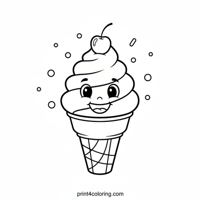 Happy Swirl Ice Cream Cone - free printable coloring page