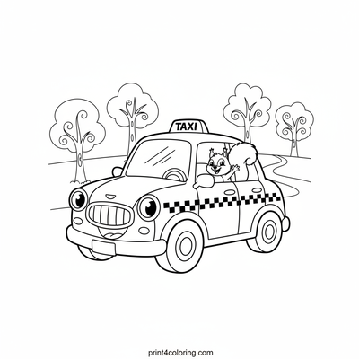 The Happy Taxi's Park Adventure - free printable coloring page