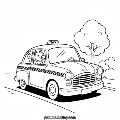 The Happy Taxi and His Squirrel Passenger - free printable coloring page