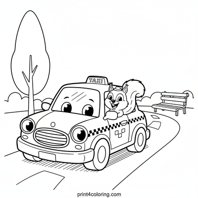 Happy Wheels: Taxi's Park Adventure with Squirrel - free printable coloring page