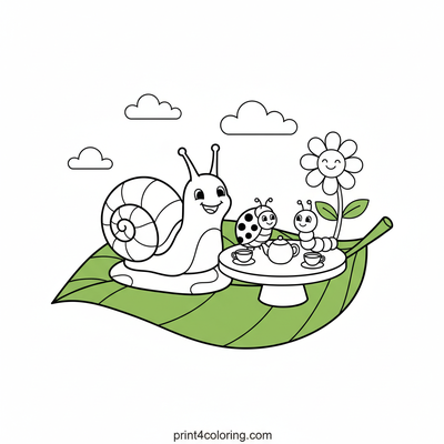 Snail's Delightful Garden Tea Party - free printable coloring page