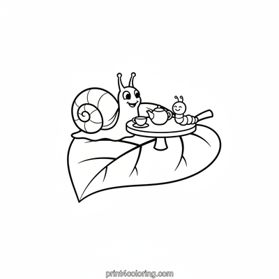 Snail's Delightful Garden Tea Party - free printable coloring page