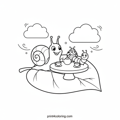 Snail's Delightful Garden Tea Party - free printable coloring page