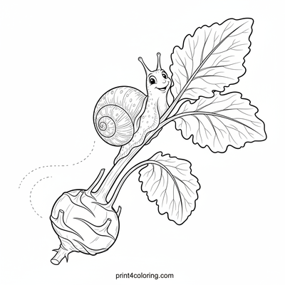 The Determined Snail's Kohlrabi Ascent - free printable coloring page