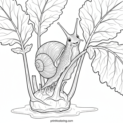 The Determined Snail's Grand Kohlrabi Climb - free printable coloring page
