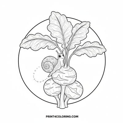 The Snail's Great Kohlrabi Ascent - free printable coloring page