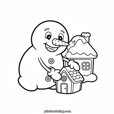 Sweet Snowman's Gingerbread Project - free printable coloring page