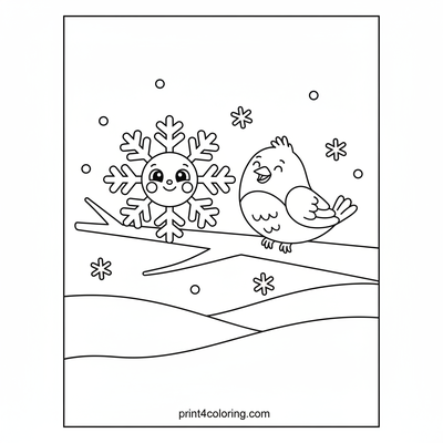 Gentle Winter's Embrace: Snowflake and Bird Friends - free printable coloring page