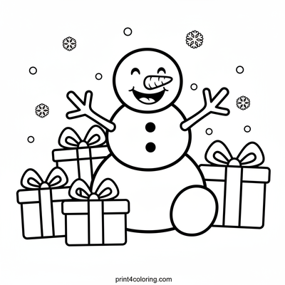 Happy Snowman's Holiday Gifts - free printable coloring page