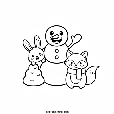 Waving Snowman and Woodland Pals - free printable coloring page