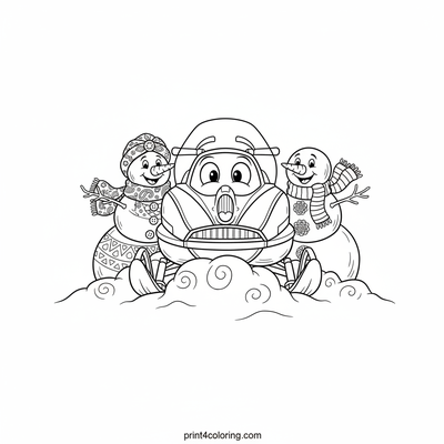 Snowmen's Slippery Snowmobile Shenanigans! - free printable coloring page