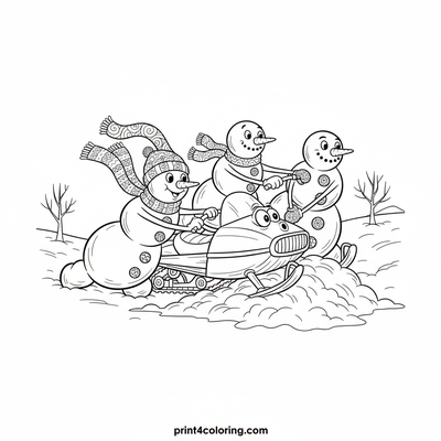 The Great Snowman Snowmobile Push! - free printable coloring page