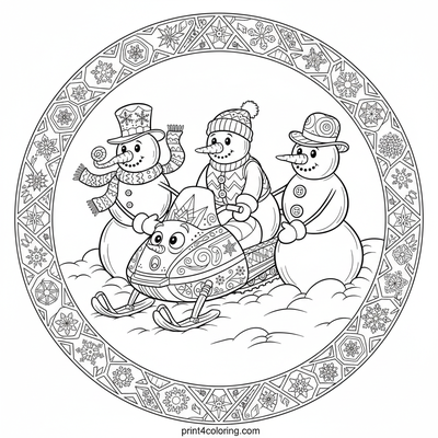 Snowmen's Snowmobile Rescue: A Winter Wonderland Adventure - free printable coloring page