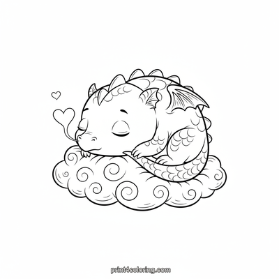 Snuggly Cloud Dragon Dreams - free printable coloring page