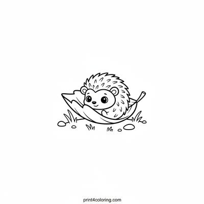 Cozy Baby Hedgehog in a Leaf Bed - free printable coloring page