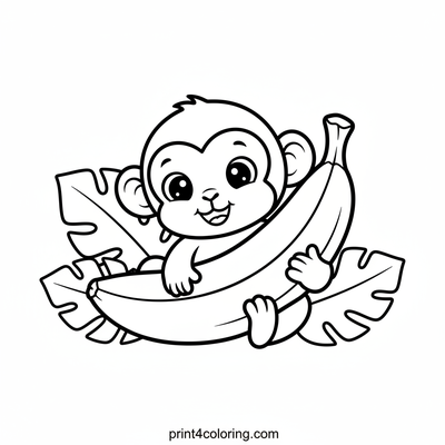 Happy Hugs: Baby Monkey & Banana - free printable coloring page