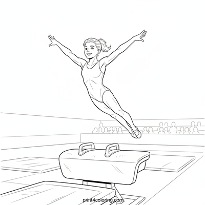 Dynamic Vault: Gymnast in Flight - free printable coloring page