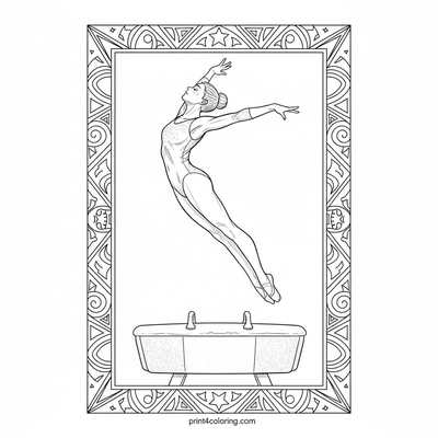Dynamic Gymnast's Vault: Mid-Air Grace - free printable coloring page