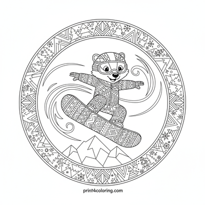 Epic Mid-Air Spin: Snowboarder's Mountain Mastery - free printable coloring page