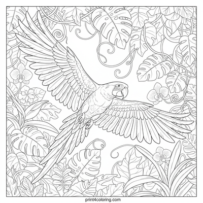 Majestic Macaw's Rainforest Flight - free printable coloring page