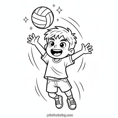 High-Flying Volleyball Kid! - free printable coloring page
