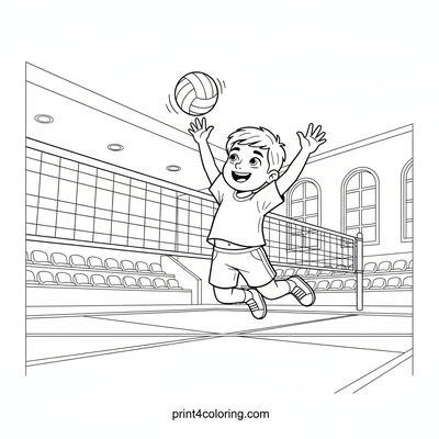 The Mighty Volleyball Spike! - free printable coloring page