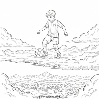 Whimsical Cloud Dribble: Soccer in the Sky - free printable coloring page