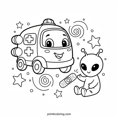 Cosmic Care: Space Ambulance Adventure - free printable coloring page