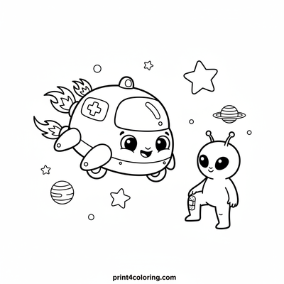 Galactic Giggles: Space Ambulance Saves the Day! - free printable coloring page