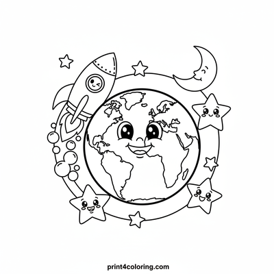 Smiling Earth and Space Friends Adventure - free printable coloring page