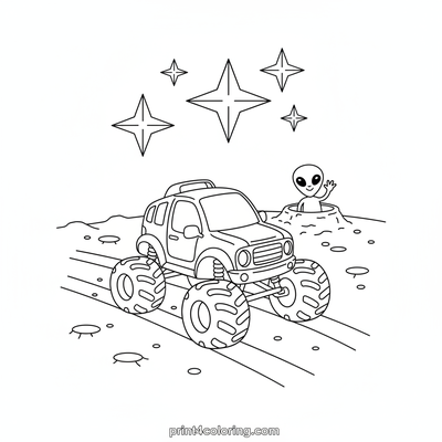 Lunar Monster Truck Expedition - free printable coloring page