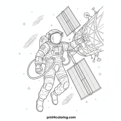Astronaut's Orbital Repair: Spacewalk at the ISS - free printable coloring page