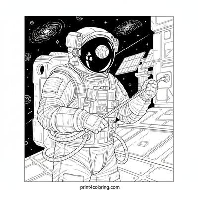 Astronaut's Orbital Workshop: ISS Spacewalk - free printable coloring page