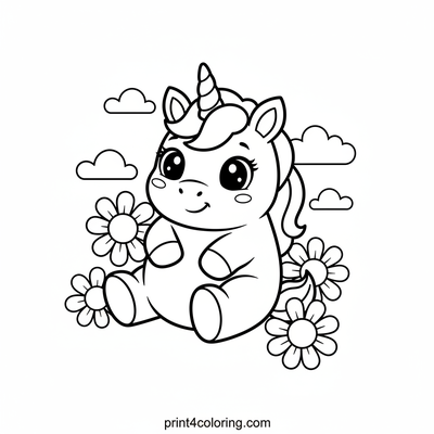 Sparkle Horn Baby Unicorn's Flower Garden - free printable coloring page