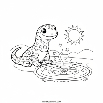 Sparkle Scale Komodo's Magical Pond - free printable coloring page