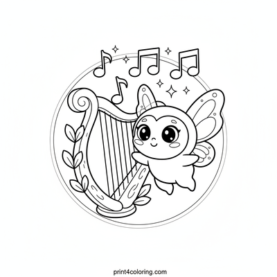 Sparkle Sprite's Magical Harp Melody - free printable coloring page