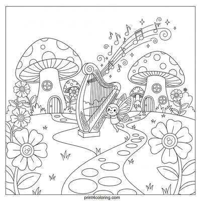 Sparkle Sprite's Magical Harp Dance - free printable coloring page