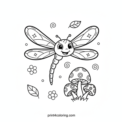 Sparkling Dragonfly in the Enchanted Garden - free printable coloring page