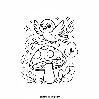 Sparkle-Winged Sparrow's Magical Forest Flight - free printable coloring page