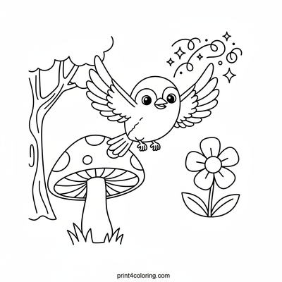 Sparkle-Winged Sparrow's Magical Forest Flight - free printable coloring page