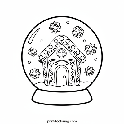 Sweet Gingerbread Snow Globe Dream - free printable coloring page