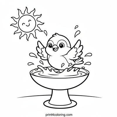 Sparrow's Sunny Bird Bath Splash! - free printable coloring page