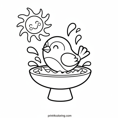 Sparrow's Sunny Bird Bath Splash - free printable coloring page