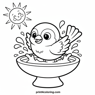 Sparrow's Sunny Bird Bath Splash - free printable coloring page