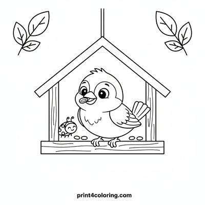 Sparrow's Seed Snack & Ladybug Friend - free printable coloring page