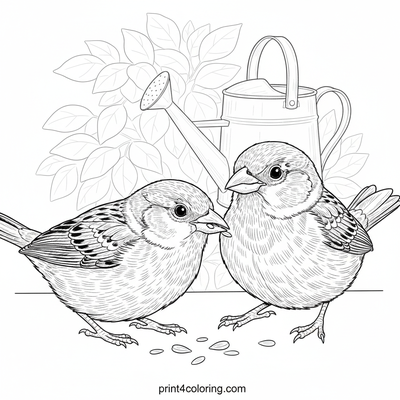 Garden Sparrows' Seed Snack - free printable coloring page